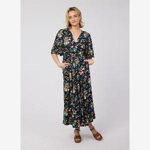 Joanie Clothing Desdemona Black Floral Print Midi Dress US 14