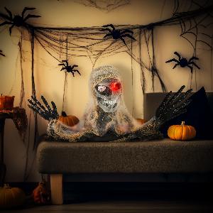 HOMCOM Halloween Deko Einäugige mumifizierte Figur mit leuchtenden Augen und Geräuschen jetzt 349
