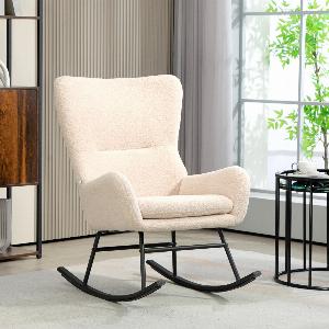 HOMCOM Fauteuil à bascule chaise à bascule avec assise de 10 cm dépaisseur pieds incurvés en acier beige et noir