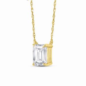 Emerald Cut Floating GH SI Lab Diamond Solitaire Necklace  10K Yellow Gold 12 ct tw