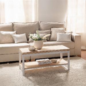 13 Rabatt EichenholzCouchtisch mit verstellbaren weißen Beinen