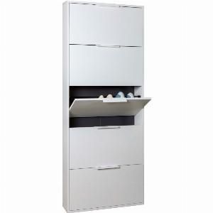 Scarpiera da Ingresso 5 Ante Ribalta in Legno FSC Bianco Opaco 65x15x173 cm