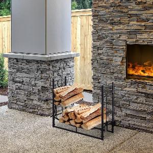 Outsunny Serviteur de cheminée  Porte bûches  Range bûches Multi Accessoires étagère bûche et Petit Bois métal Noir