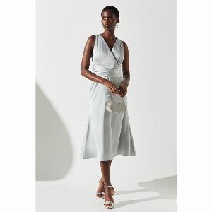 Sleeveless Wrap From Satin Midi Dress  Grey