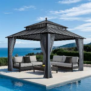Enjoy 10 Discount on SUNJOY Kingston 12x12 Gazebo with Netting  Curtains