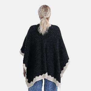 Get 33 Off Knit Poncho with Scalloped Edges in Black  One Size