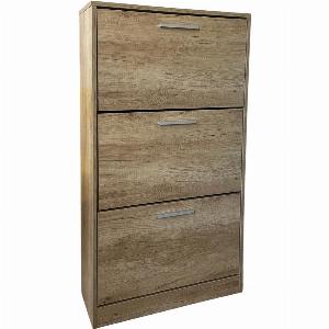Scarpiera Salvaspazio da Ingresso 3 Ante Doppie Ribalta Legno MDF Rovere 63x24x115h