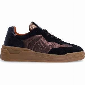 Schwarze VelourslederSneaker mit bronzefarbenen Details