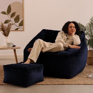 icon Natalia Velvet Tub Chair  Footstool Bean Bag in Midnight Blue Now 14999