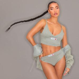 High Waist Ego Tag Knicker Briefs In Khaki Ribbed Womens Size UK 10