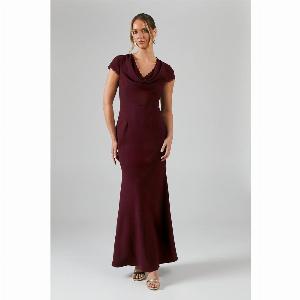 Cowl Front Lace Trim Maxi Bridesmaid Dress  Malbec
