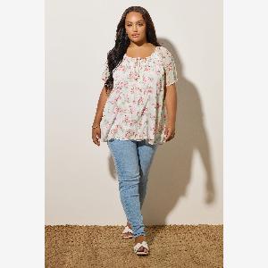 Yours Blouse Volanté Manches Courtes Blanche Floral Rose Womens Curve  Plus Size Yours