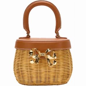 SelfPortrait Rattan Bow Basket Brown