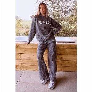 Kaiia Knit Wide Leg Trousers Charcoal