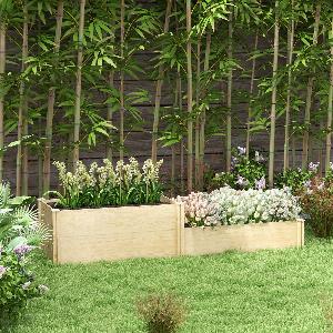 Outsunny Jardinière potager de jardin bac à fleurs en bois avec fond ouvert bois de sapin dim 222L x 63L x 48Hcm bois naturel