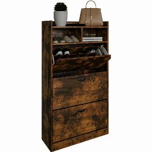 Scarpiera Salvaspazio da Ingresso 3 Ante Doppie Ribalta Legno melaminico Industrial 63x24x120h