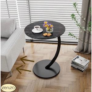 Ceruzo Beistelltisch  Schwarz marmorierte Platte  Rund 40 cm  Hoch 60 cm  Bank Tisch C Form