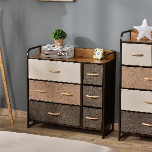 HOMCOM Commode 7 tiroirs meuble de rangement tiroir en tissu pliant  structure acier noir  80L x 29l x 785H cm multicolore