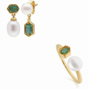 Enjoy 30 Discount on Contemporary Pearl and Emerald Gold Plated Set