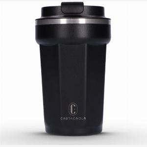 Castagnola Thermos Cup  Kaffeebecher To Go  Reisebecher für Kaffee und Tee  Teebecher  380 ML  Edelstahl  Schwarz  Octagon