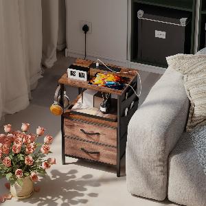 Enjoy 11 Discount on HOMCOM Rustic Brown Bedside Table with Charger