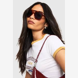 Womens Tortoise Coloured Lens Aviator Sunglasses