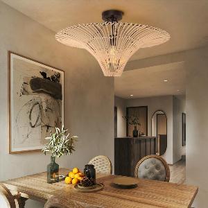 6080100120cm Flying Saucer LED Rattan Pendant Light Handmade Natural Ceiling Lamp