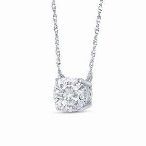 Cushion Shaped Floating GH SI Lab Diamond Solitaire Necklace  10K White Gold 12 ct tw