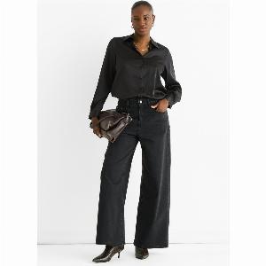 Black Satin Loose Fit Button Through Shirt