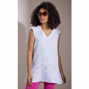 Embroidered Back Tie Cotton Tunic  WHITE  18