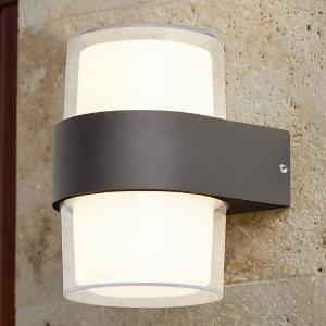 Naos Round LED Outdoor Up Down Wall Light In Black Clear Glass