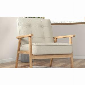 Poltrona In Tessuto Curly  Ecru E Legno Tinto Noce