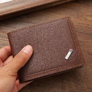 Portefeuille court en cuir givré pour hommes portephoto à plusieurs fentes pour pièces de monnaie petit portefeuille pour hommes marron