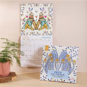 2025 Calendar  Ashley Percival Collaboration  Folk Animals  Sunday Start  Large Square was 22