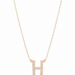 Letter H Diamond Embellished Initial Pendant Necklace in 9ct Rose Gold