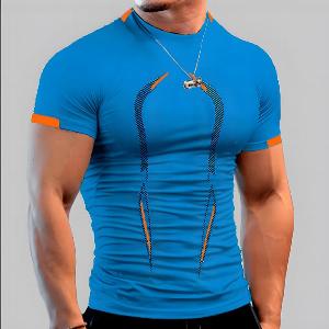 Maglietta estiva comoda e aderente da uomo sportiva palestra abbigliamento sportivo camicia traspirante ad asciugatura rapida M blu