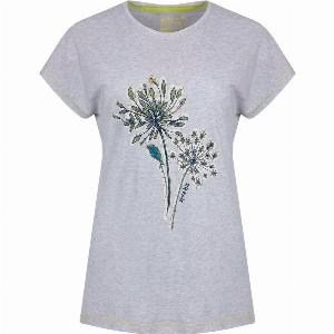 Weird Fish Seedheads Front Print TShirt Pearl Grey Marl Size 10