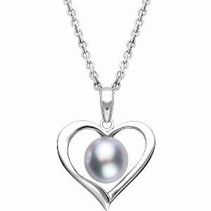Sterling Silver Grey Pearl Open Heart Necklace