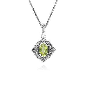 Enjoy 8 Discount on Sterling Silver Art Deco Oval Peridot  Marcasite Pendant