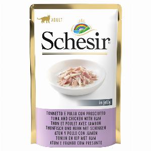 Économisez 27 Schesir gelée ou sauce 6 x 85 g pour chat thon poulet jambon