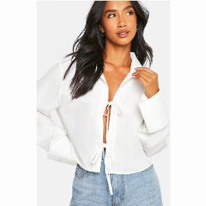 Save 64 on Womens Petite TurnUp Cuff TieFront Shirt White Size 12