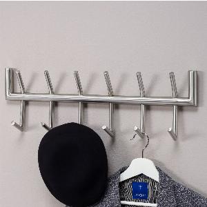 FineBuy Wandgarderobe Metall Silber 60 cm  Design Garderobenpaneel  Wand Garderobenleiste mit Hakenleiste   6 Kleiderhaken