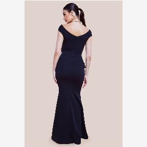 Goddiva Scuba Crepe Rose Frill Maxi Dress  Black