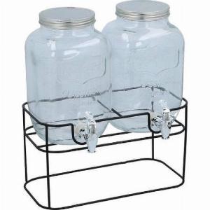 Merkloos  DoppelGetränkespender  2x 4 Liter  inkl Ständer 33x17x32cm  Glas  SchwarzTransparent
