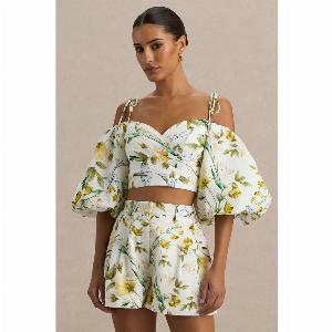 Amberly  Robe Courte à Décolleté Plongeant Imprimé Botanique 85 