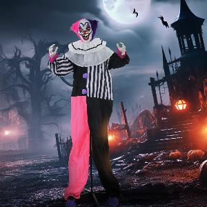 HOMCOM 173cm 68 Laughing Clown Outdoor Halloween Decoration Halloween Animatronic with Sound Activated Light Up Eyes Sound Effects   Aosom UK