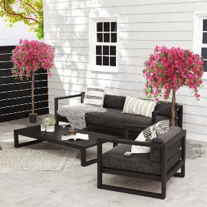 Set of 2 Decorative Artificial Plants Murraya Flowers in Pots Fake Plants for Home Indoor Decor 120cm Purple and Red