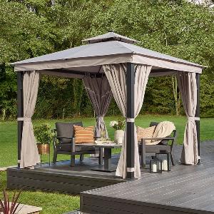 10 x 10 Garden Must Haves Luxury Garden Gazebo with LED Lighting  Taupe 3m x 3m