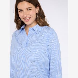 Fiorella Rubino  Camicia in cotone con ricamo a rombi Donna Azzurro Taglia 47 56 IT