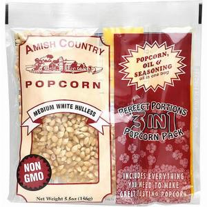 Amish Country Popcorn Perfect Portions 3 in 1 Popcorn Pack Medium White Hullless 156 g 55 oz